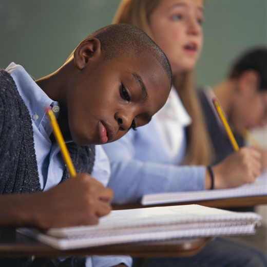 Students doing seat work in classroom
